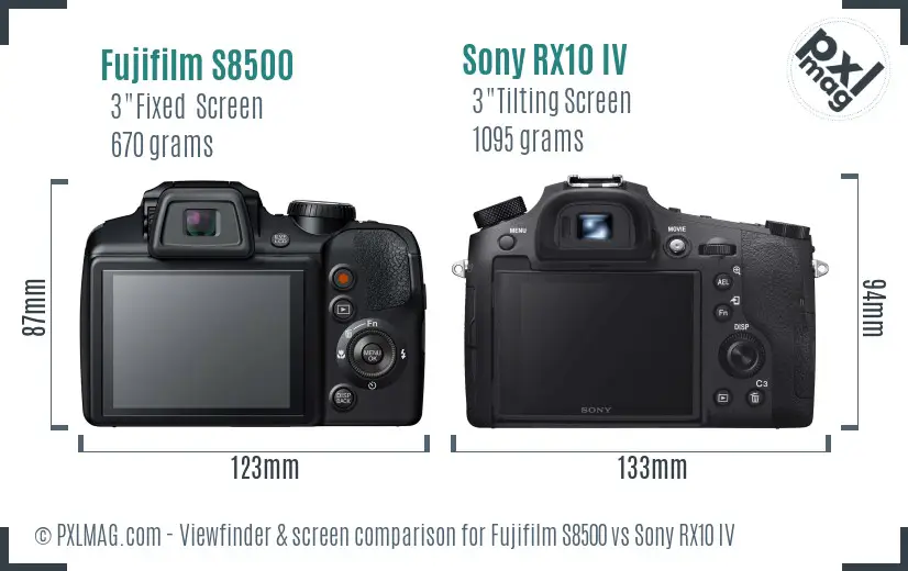 Fujifilm S8500 vs Sony RX10 IV Screen and Viewfinder comparison