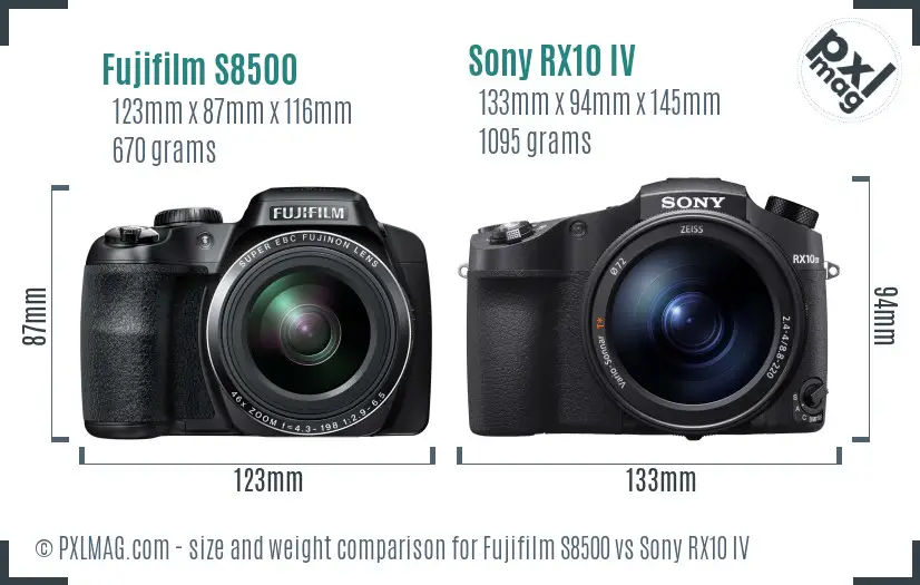 Fujifilm S8500 vs Sony RX10 IV size comparison