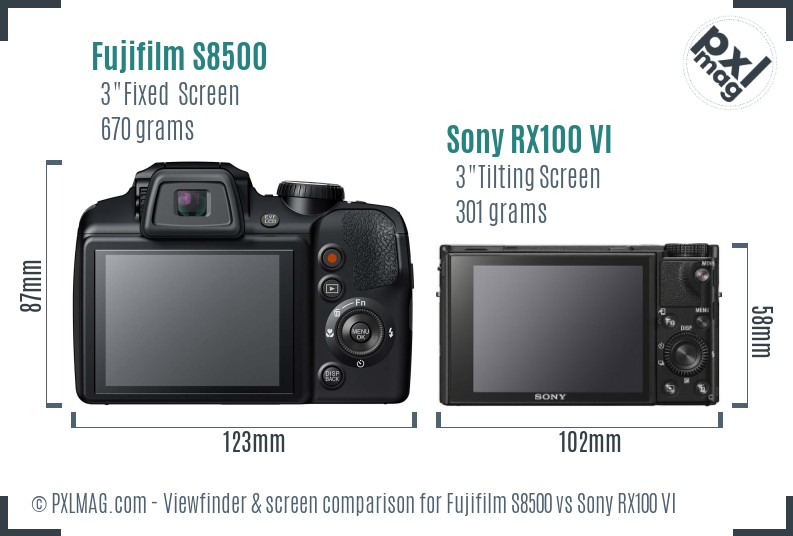 Fujifilm S8500 vs Sony RX100 VI Screen and Viewfinder comparison