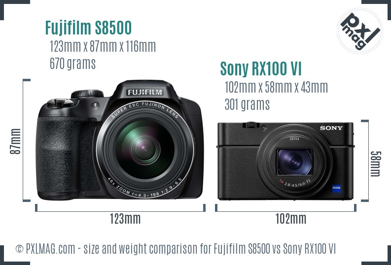Fujifilm S8500 vs Sony RX100 VI size comparison