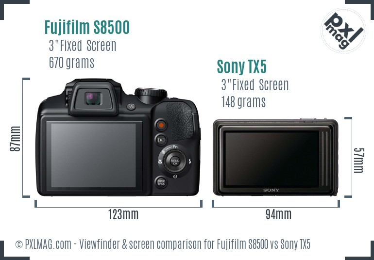 Fujifilm S8500 vs Sony TX5 Screen and Viewfinder comparison