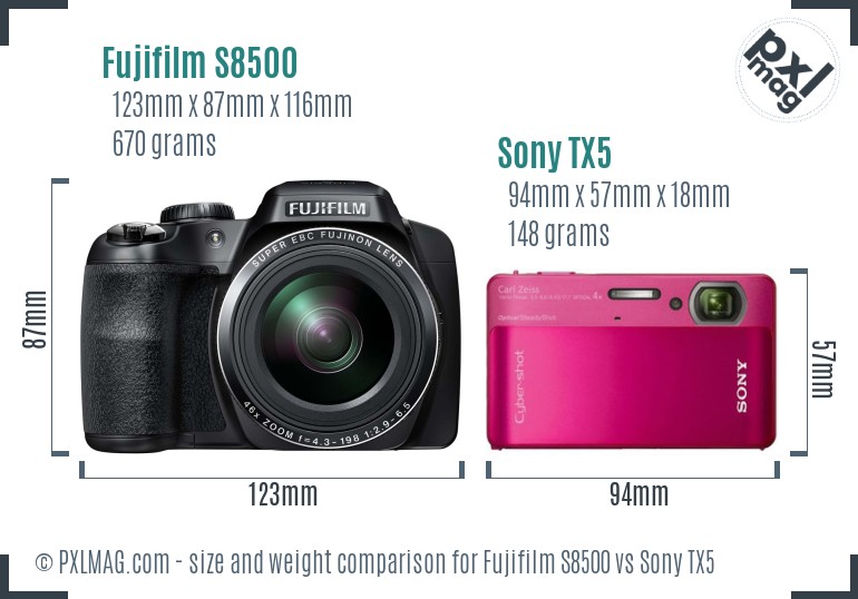 Fujifilm S8500 vs Sony TX5 size comparison