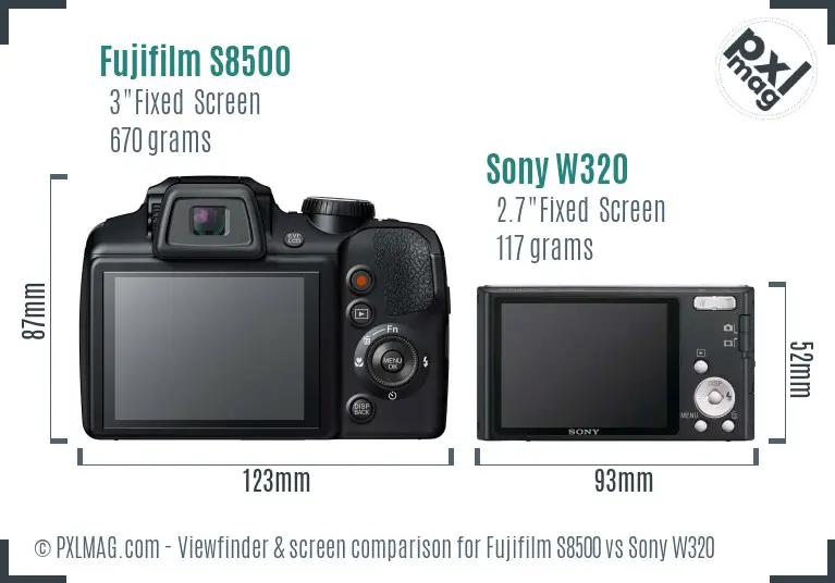 Fujifilm S8500 vs Sony W320 Screen and Viewfinder comparison