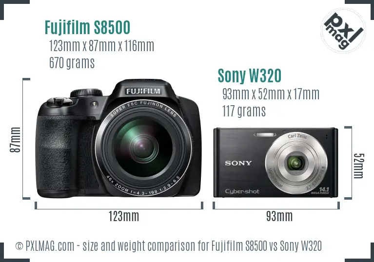 Fujifilm S8500 vs Sony W320 size comparison