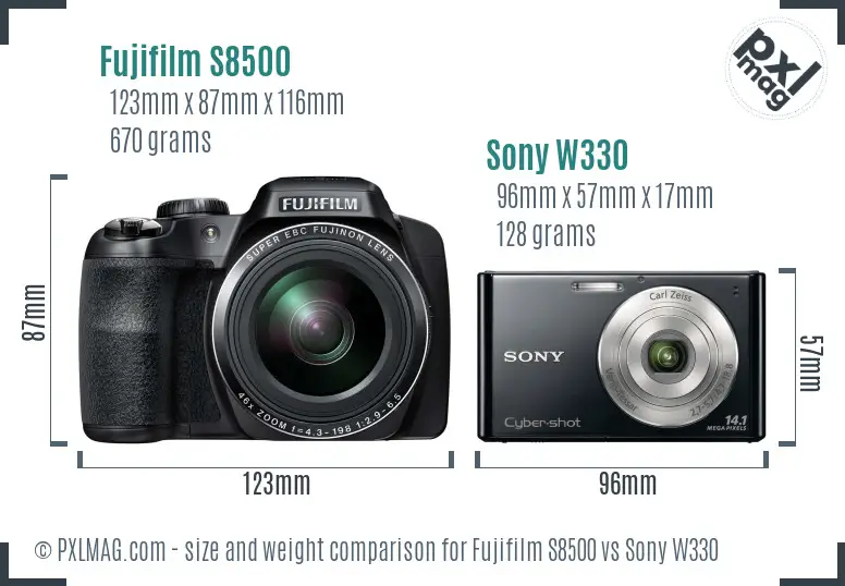 Fujifilm S8500 vs Sony W330 size comparison Fujifilm S8500 vs Sony W330 size comparison