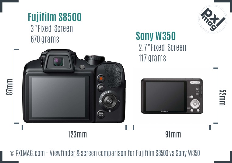 Fujifilm S8500 vs Sony W350 Screen and Viewfinder comparison