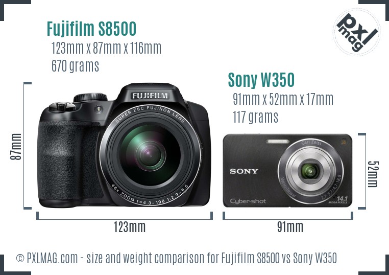 Fujifilm S8500 vs Sony W350 size comparison