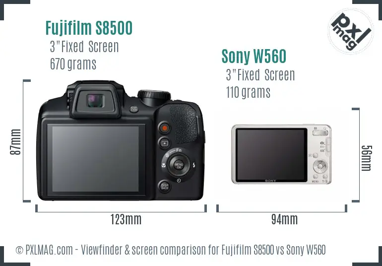 Fujifilm S8500 vs Sony W560 Screen and Viewfinder comparison