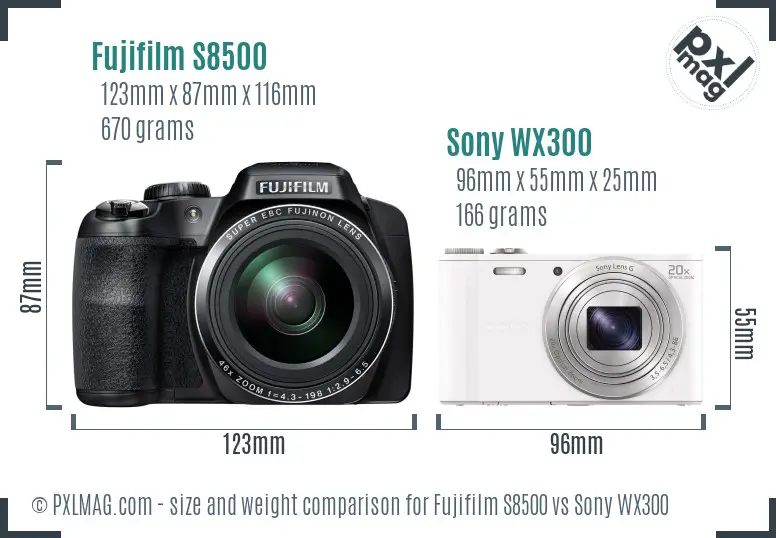 Fujifilm S8500 vs Sony WX300 size comparison Fujifilm S8500 vs Sony WX300 size comparison
