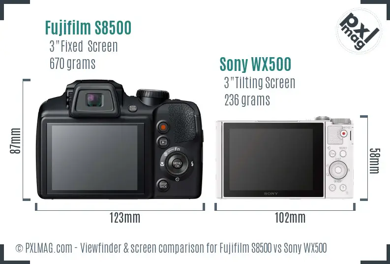 Fujifilm S8500 vs Sony WX500 Screen and Viewfinder comparison