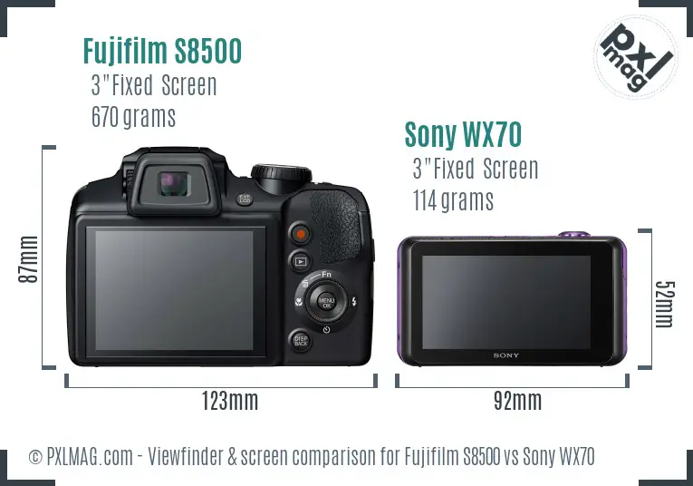 Fujifilm S8500 vs Sony WX70 Screen and Viewfinder comparison