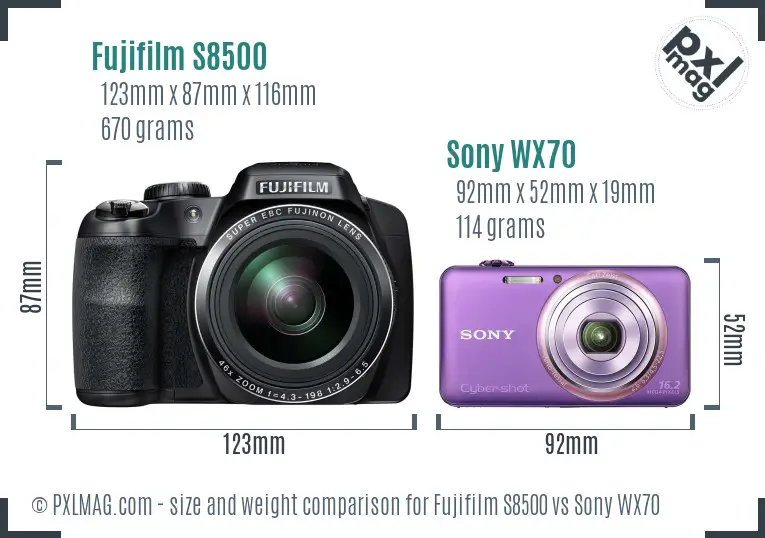 Fujifilm S8500 vs Sony WX70 size comparison