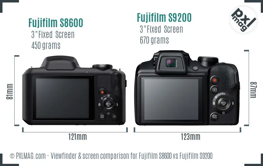 Fujifilm S8600 vs Fujifilm S9200 Screen and Viewfinder comparison