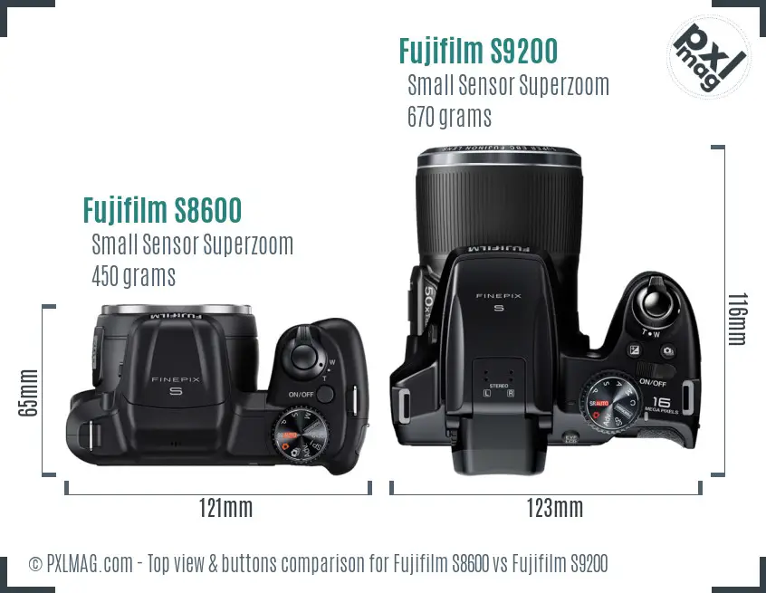 Fujifilm S8600 vs Fujifilm S9200 top view buttons comparison