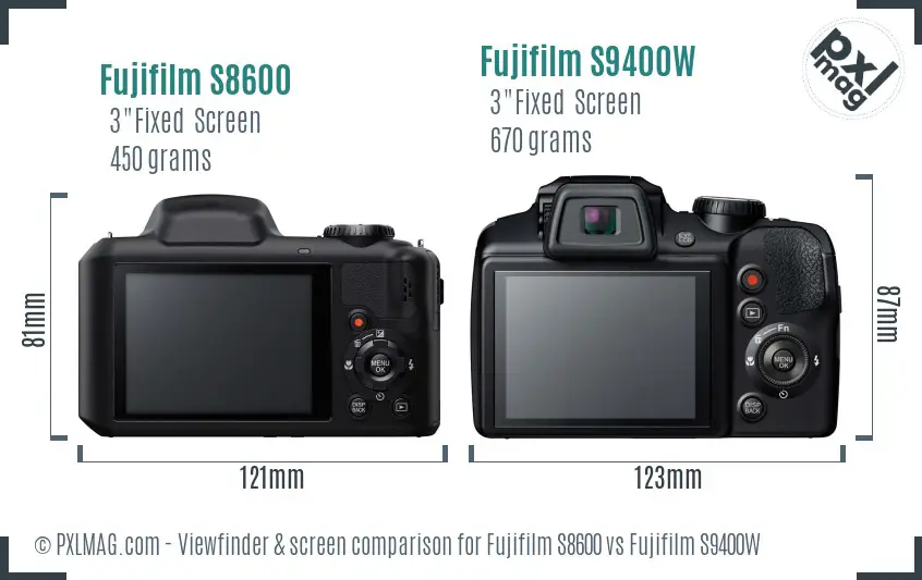 Fujifilm S8600 vs Fujifilm S9400W Screen and Viewfinder comparison