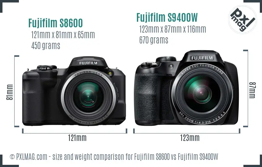 Fujifilm S8600 vs Fujifilm S9400W size comparison