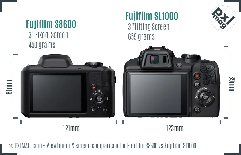 Fujifilm S8600 vs Fujifilm SL1000 Screen and Viewfinder comparison