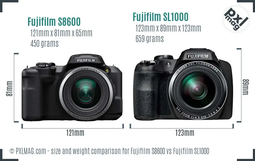 Fujifilm S8600 vs Fujifilm SL1000 size comparison