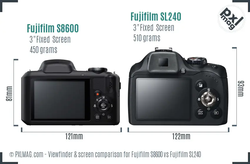 Fujifilm S8600 vs Fujifilm SL240 Screen and Viewfinder comparison