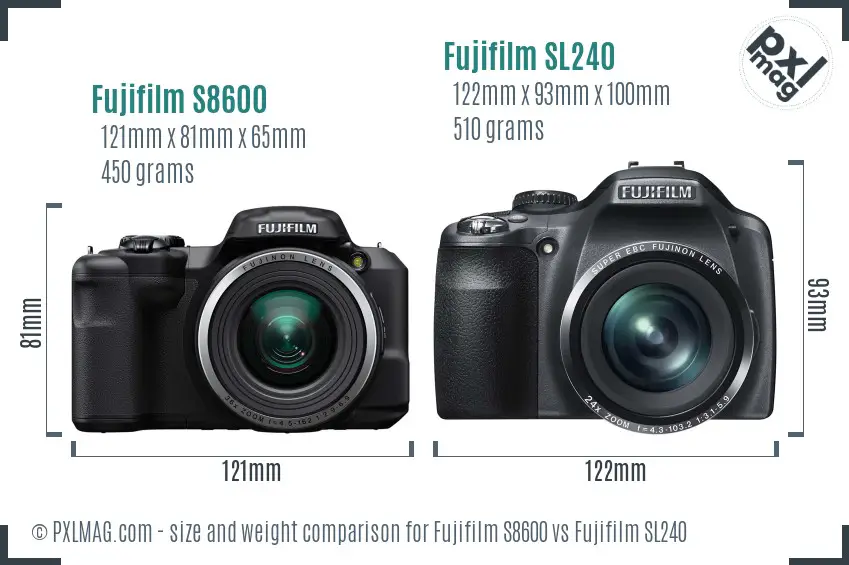 Fujifilm S8600 vs Fujifilm SL240 size comparison