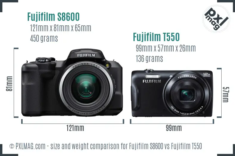 Fujifilm S8600 vs Fujifilm T550 size comparison