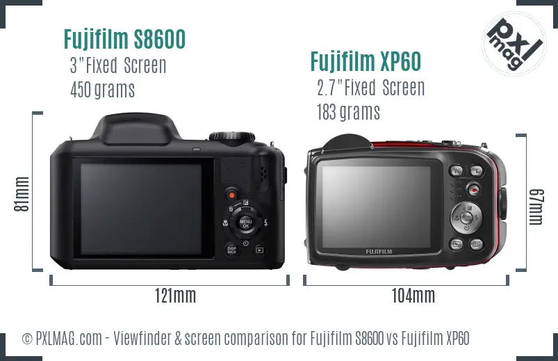 Fujifilm S8600 vs Fujifilm XP60 Screen and Viewfinder comparison