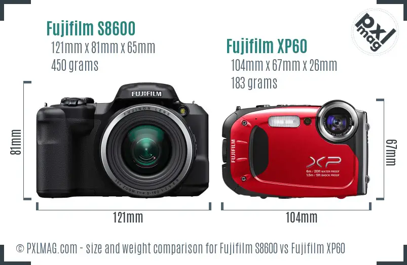 Fujifilm S8600 vs Fujifilm XP60 size comparison