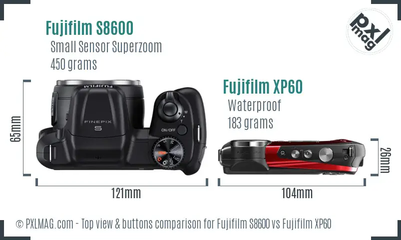 Fujifilm S8600 vs Fujifilm XP60 top view buttons comparison