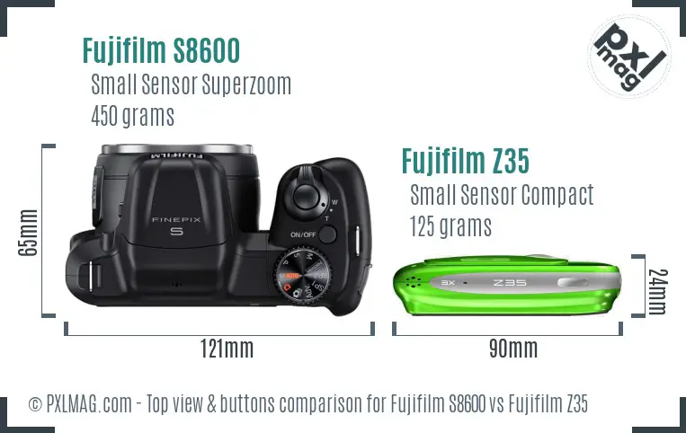 Fujifilm S8600 vs Fujifilm Z35 top view buttons comparison