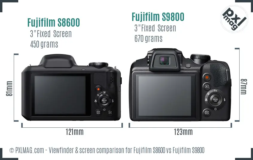 Fujifilm S8600 vs Fujifilm S9800 Screen and Viewfinder comparison