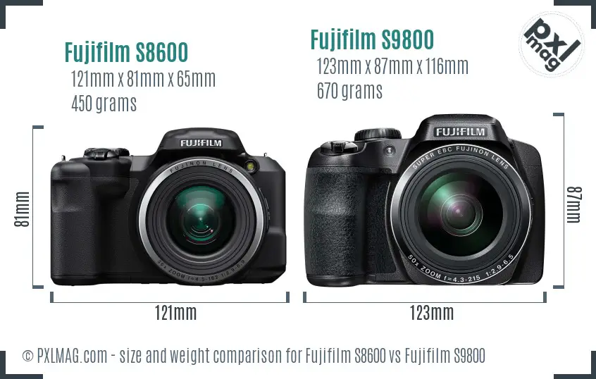 Fujifilm S8600 vs Fujifilm S9800 size comparison