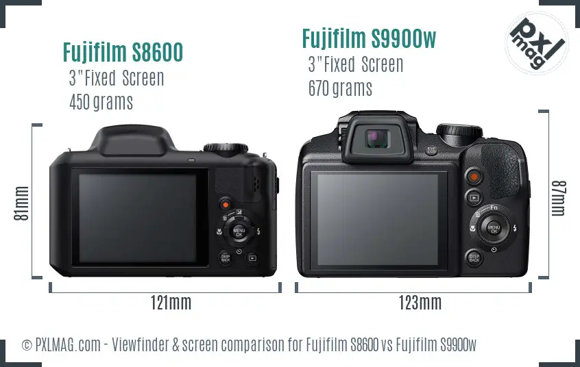 Fujifilm S8600 vs Fujifilm S9900w Screen and Viewfinder comparison
