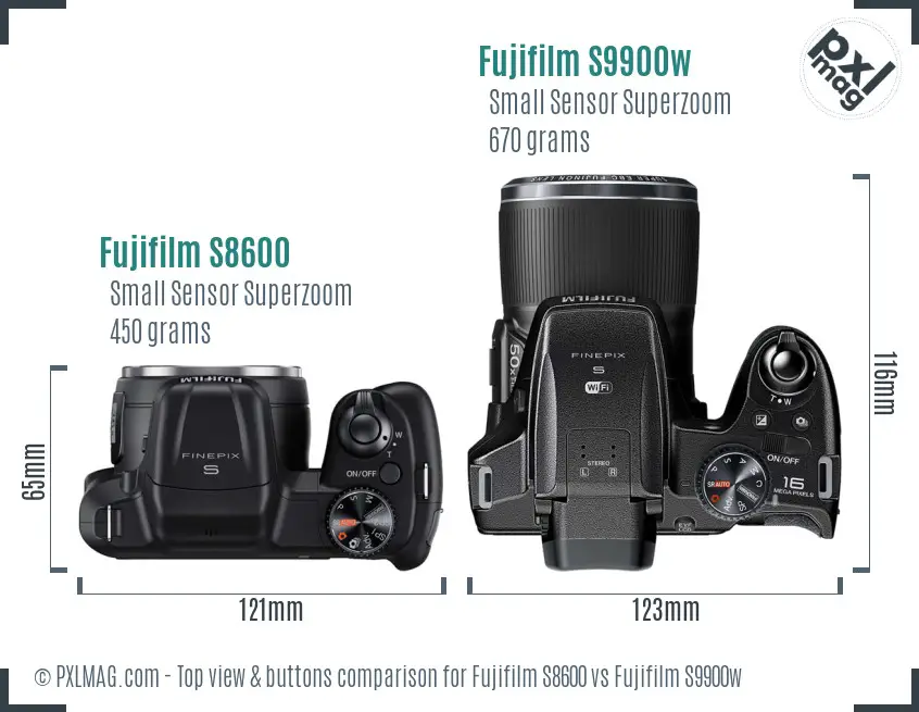 Fujifilm S8600 vs Fujifilm S9900w top view buttons comparison