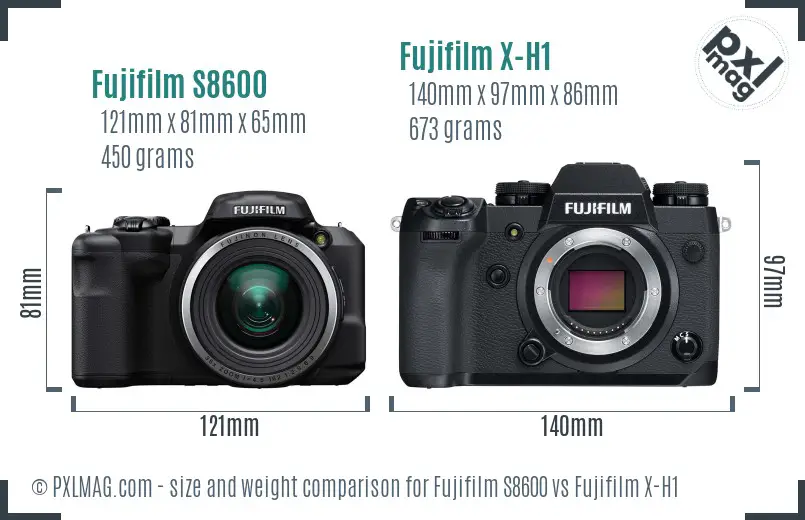 Fujifilm S8600 vs Fujifilm X-H1 size comparison