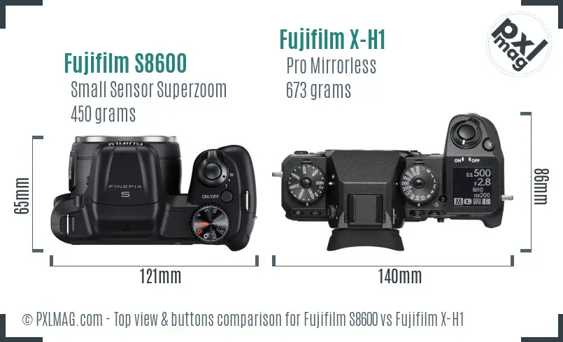 Fujifilm S8600 vs Fujifilm X-H1 top view buttons comparison