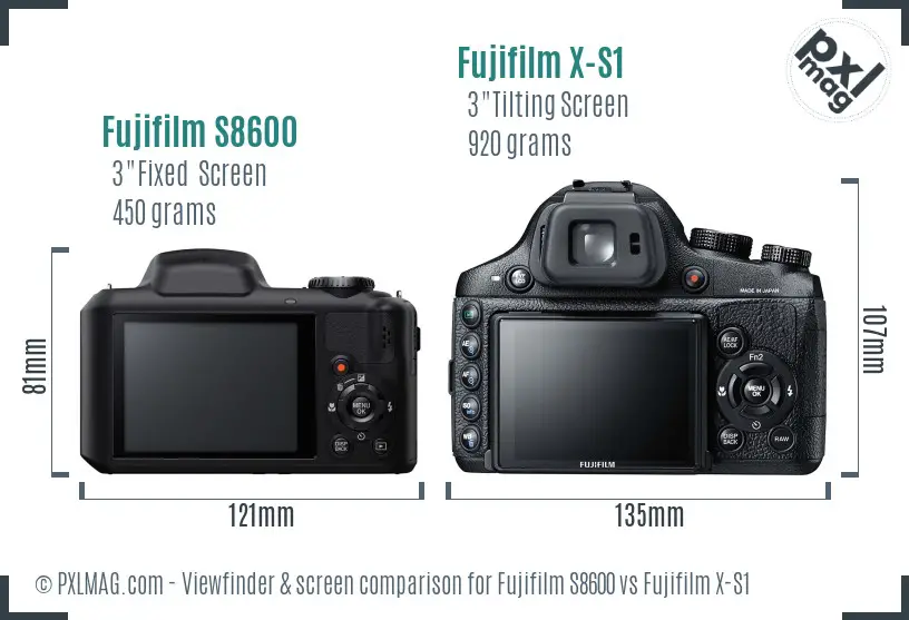 Fujifilm S8600 vs Fujifilm X-S1 Screen and Viewfinder comparison