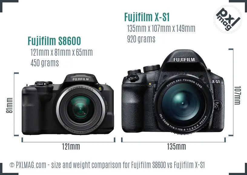 Fujifilm S8600 vs Fujifilm X-S1 size comparison