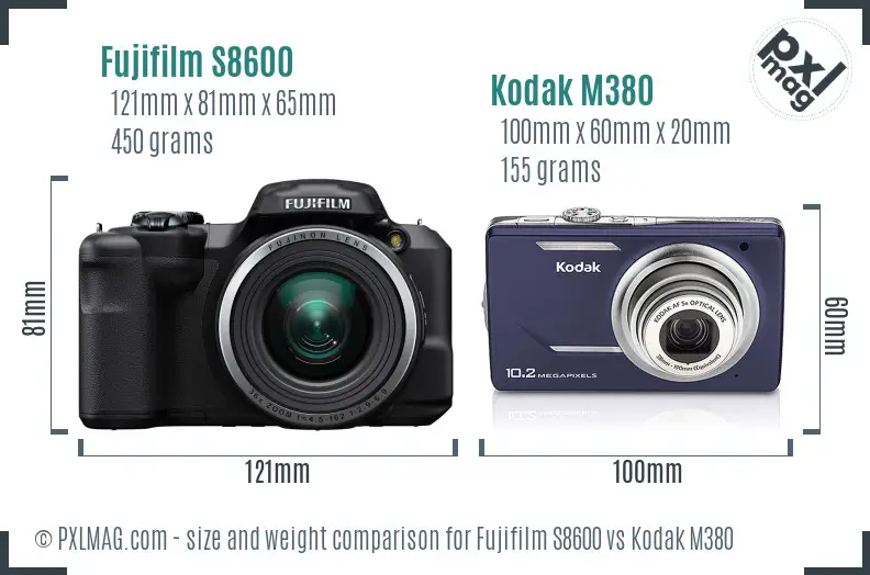 Fujifilm S8600 vs Kodak M380 size comparison