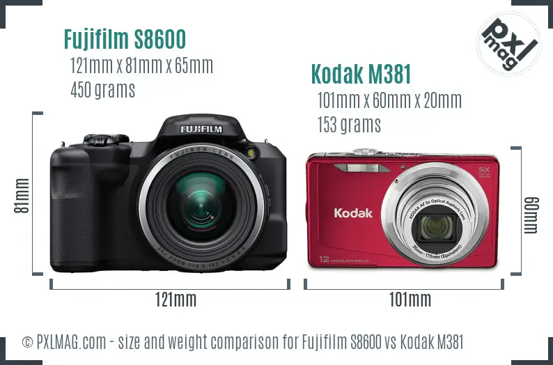 Fujifilm S8600 vs Kodak M381 size comparison