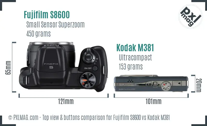 Fujifilm S8600 vs Kodak M381 top view buttons comparison