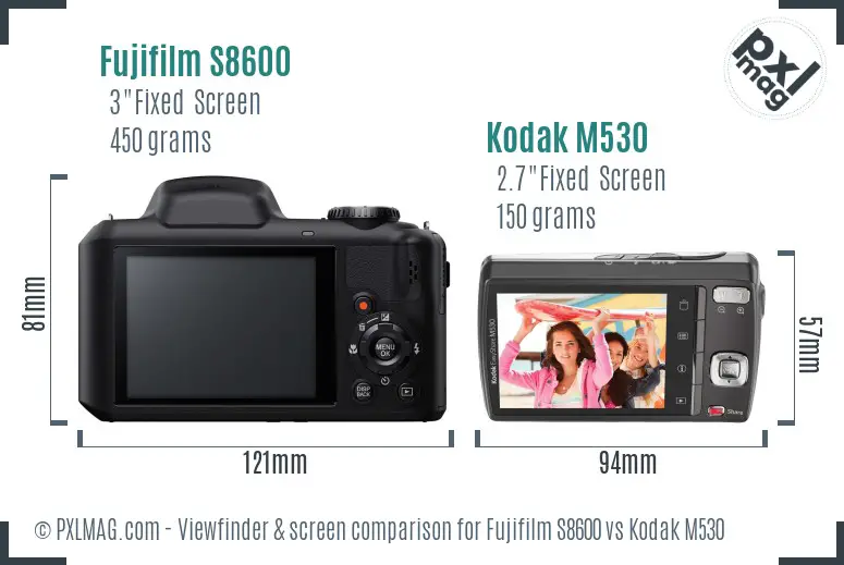 Fujifilm S8600 vs Kodak M530 Screen and Viewfinder comparison