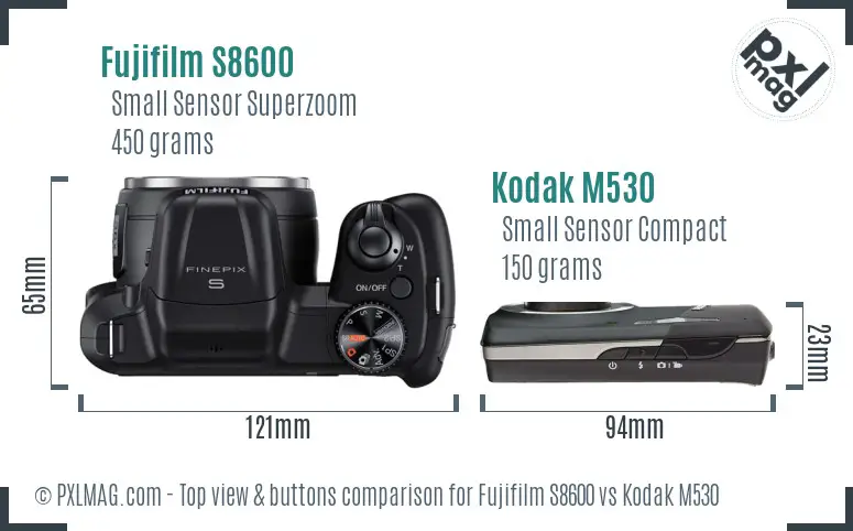 Fujifilm S8600 vs Kodak M530 top view buttons comparison