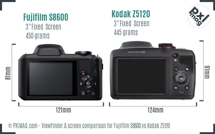 Fujifilm S8600 vs Kodak Z5120 Screen and Viewfinder comparison Fujifilm S8600 vs Kodak Z5120 Screen and Viewfinder comparison