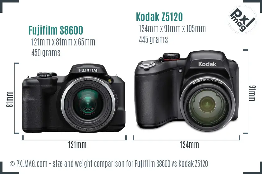 Fujifilm S8600 vs Kodak Z5120 size comparison Fujifilm S8600 vs Kodak Z5120 size comparison