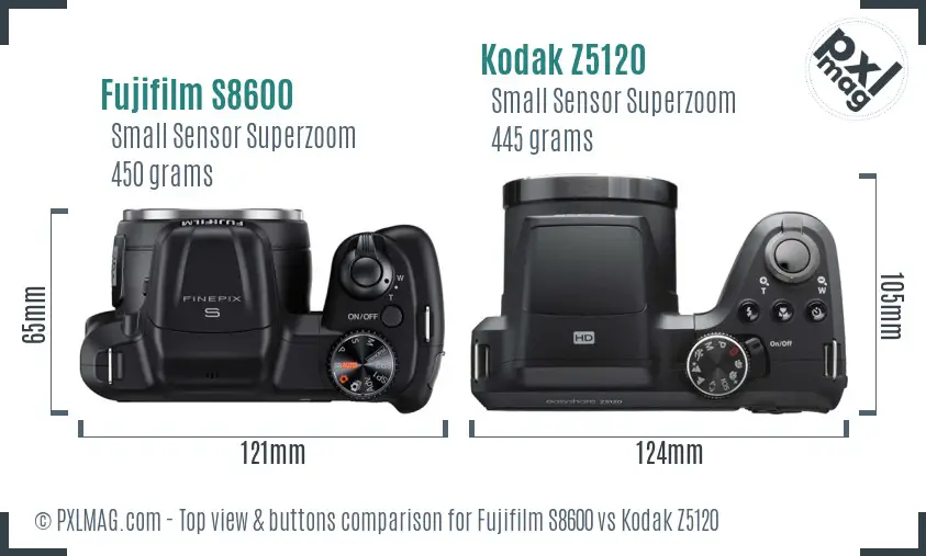 Fujifilm S8600 vs Kodak Z5120 top view buttons comparison Fujifilm S8600 vs Kodak Z5120 top view buttons comparison