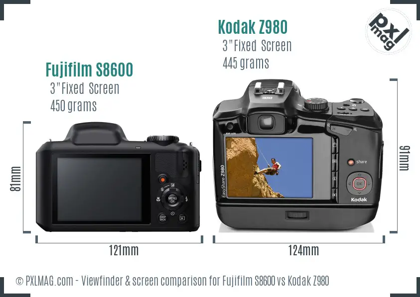 Fujifilm S8600 vs Kodak Z980 Screen and Viewfinder comparison