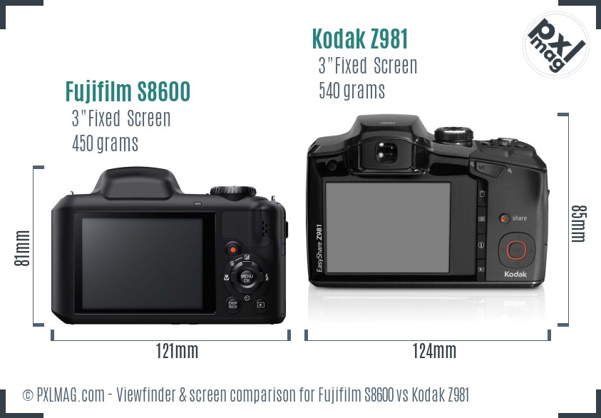 Fujifilm S8600 vs Kodak Z981 Screen and Viewfinder comparison