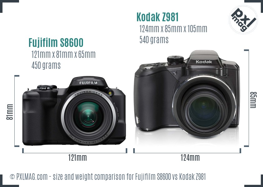 Fujifilm S8600 vs Kodak Z981 size comparison Fujifilm S8600 vs Kodak Z981 size comparison