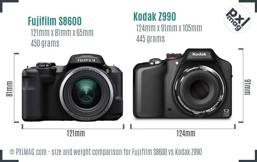 Fujifilm S8600 vs Kodak Z990 size comparison