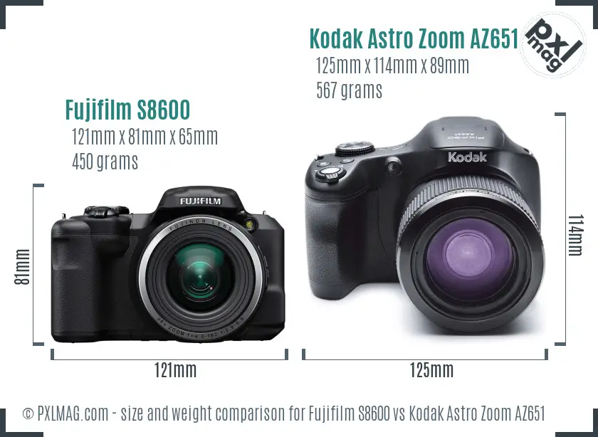 Fujifilm S8600 vs Kodak Astro Zoom AZ651 size comparison